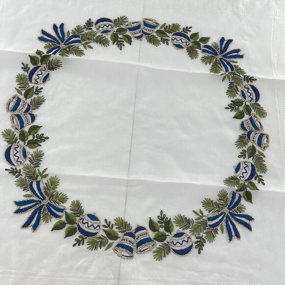 Embroidered holiday cotton 30.5” X 31” table cover - Picture 1 of 5